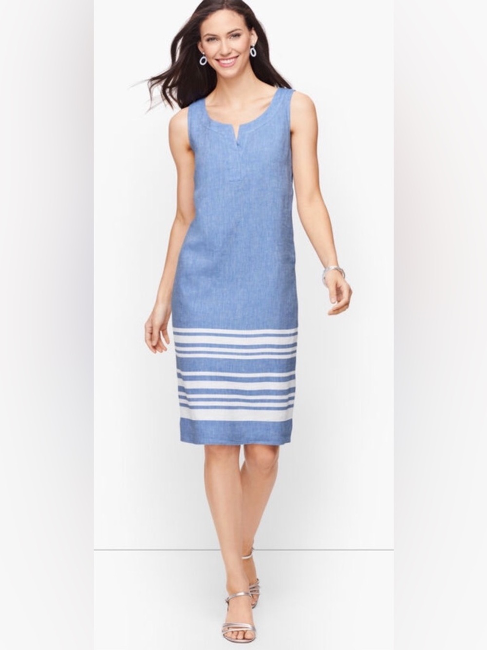 Talbots Split Neck Linen Shift Dress Size 10